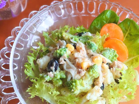 簡単ෆ時短ᕷ*3種の冷凍野菜でツナマヨサラダꕤ୭